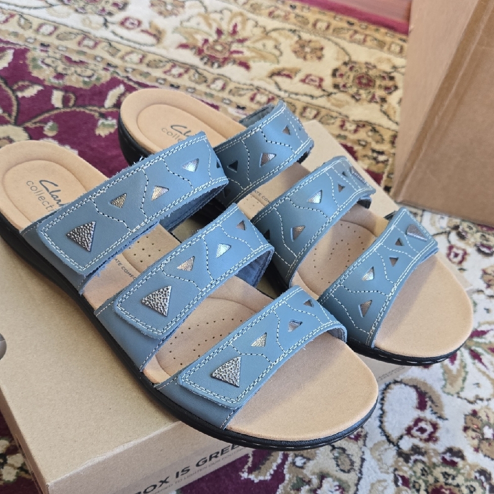 Clarks Teal Geometric Strap Sandals